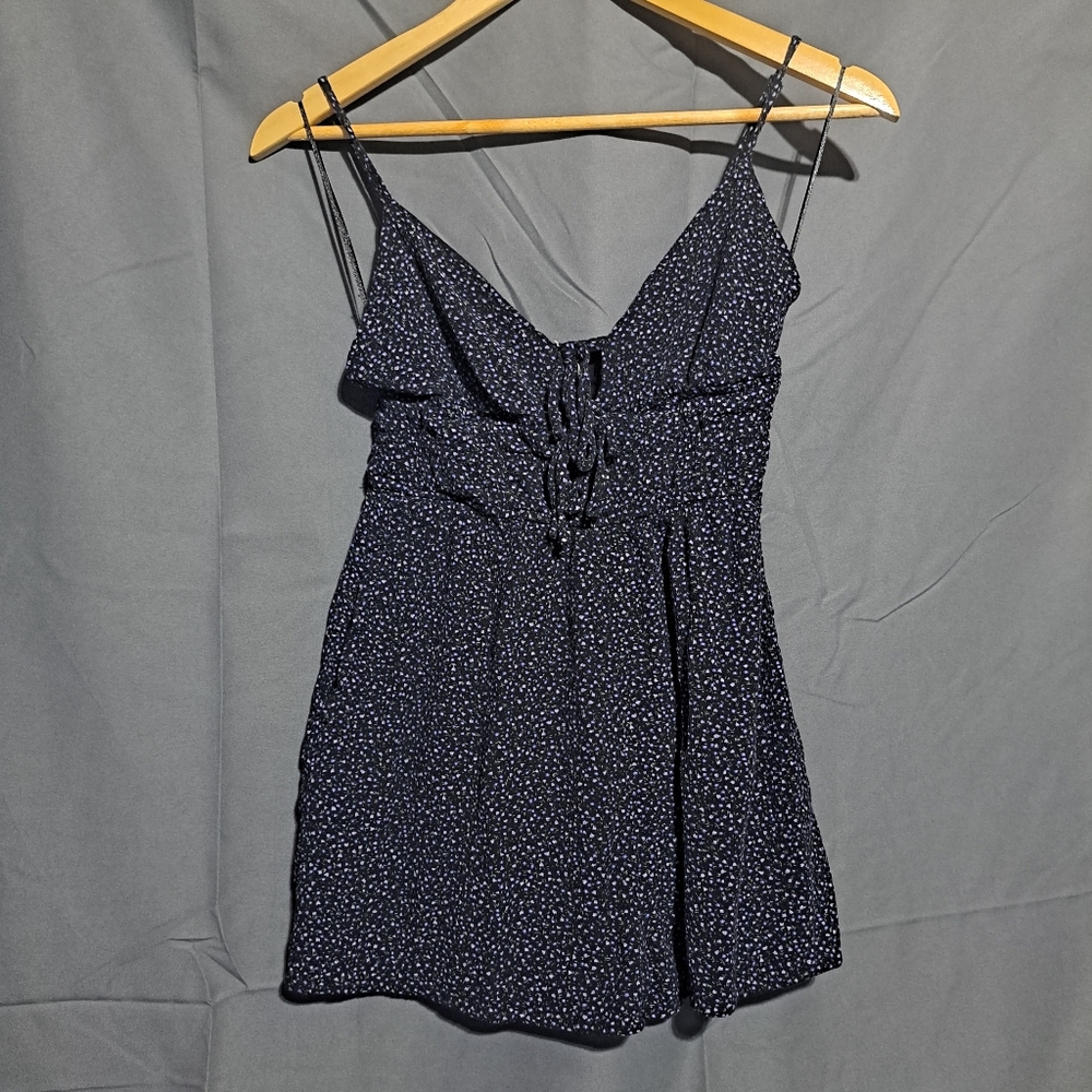 Aeropostale Sz M Black Purple Floral Romper Adjustable Strap Pull On Flowy Girly